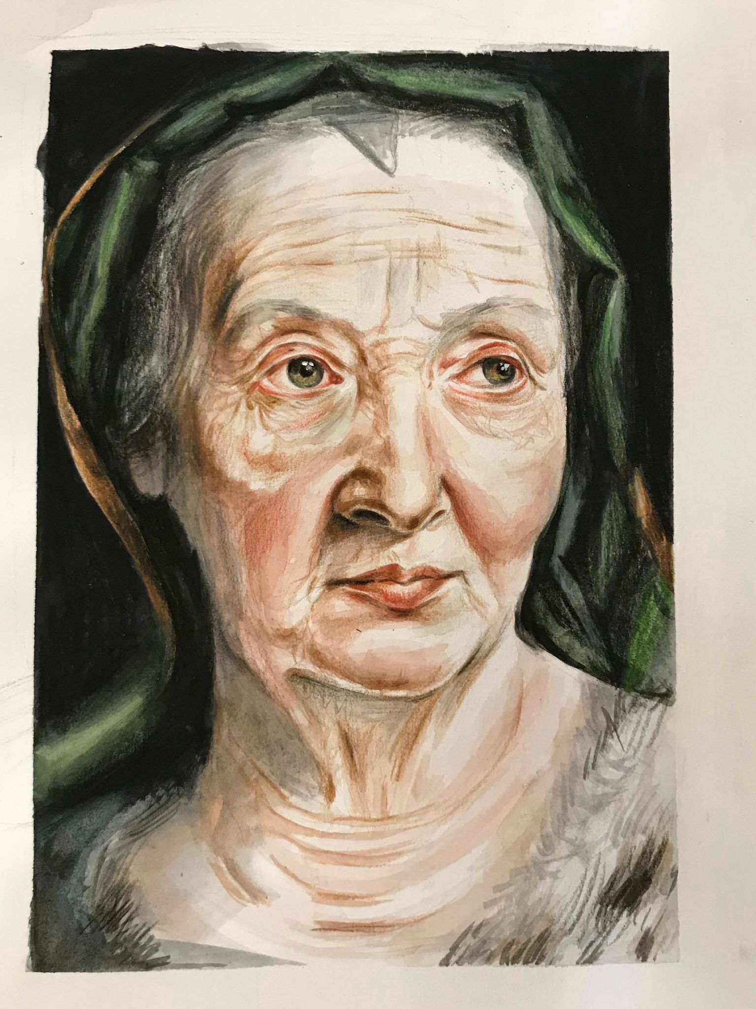 Cristian Seybold-Yaşlı Bir Kadının Portresi-Referans Suluboya